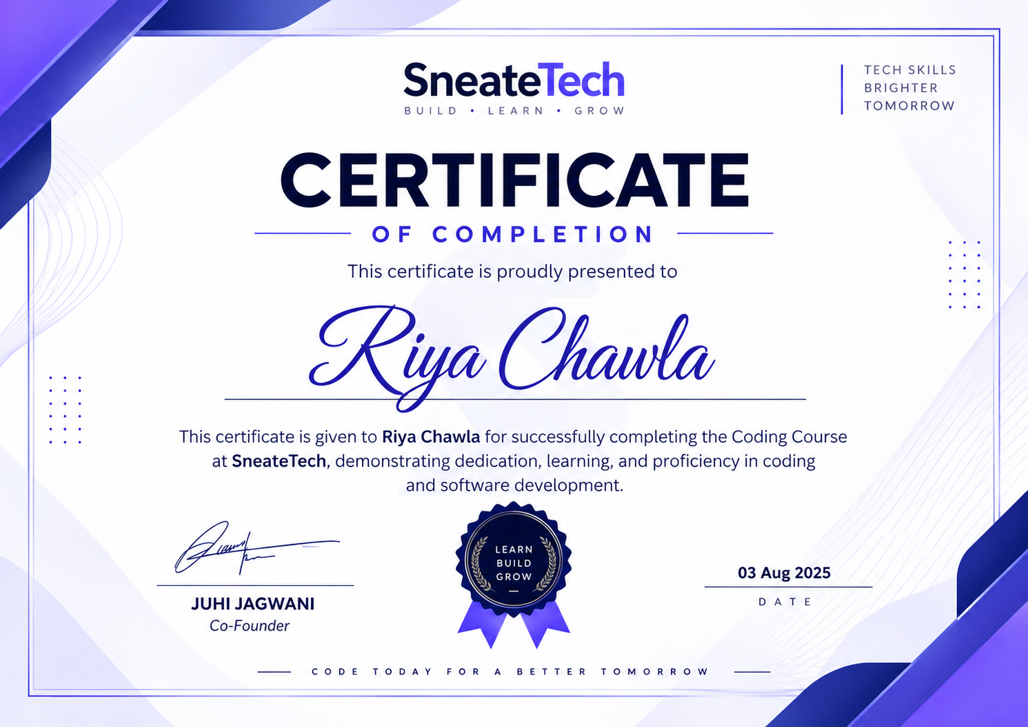 SneateTech Java Course Certificate